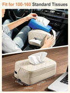 Multi-functional Car Tissue Holder with ‌2 Tuck Nets, Tissue Box Cover | Diamond Pattern, Upgraded PU Leather, Large Rectangle,White Napkin Storage Organizer, Keep Car Tidy - Image 3