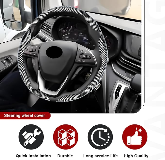 3pcs Universal Carbon Fiber Steering Wheel Cover - Anti-Slip & Segmented Design, Universal 99% Durable Steering Wheel Protector for Men and Women, Car Interior Accessory (Silver) - Image 6