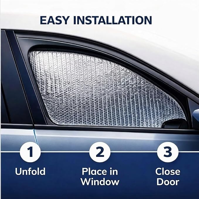 Custom Fit Car Side Window Sunshade for 2023 2024 2025 Cadillac Lyriq 2023 2024 - Set of 4 Front and Rear Window Sun Shades, Reflective UV Heat Shield, Real Aluminum Foil, Custom Cut - Image 7