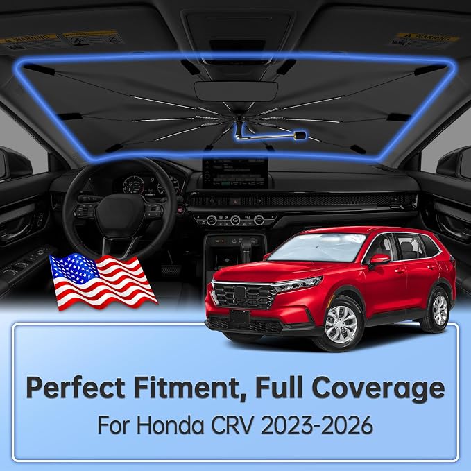 Windshield Sun Shade Umbrella for Honda CRV 2023-2026 Front Window | Foldable Car Sunshade, 360 Rotation Automotive Interior UV Protection for Outdoor Parking, Keep Car Cool - Image 2