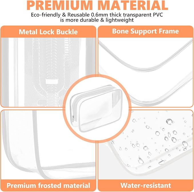AURUZA Clear Makeup Bag,Portable Travel Toiletry Bags with Zipper, TSA Approved Clear Organizer Bags, PVC Cosmetic Pouch for Airport Airline Compliant - Image 4