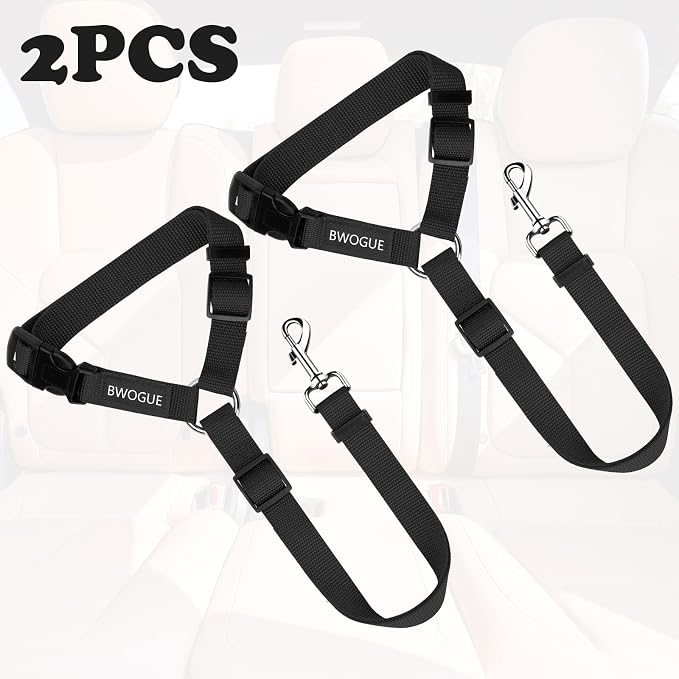 BWOGUE 2 Pack Dog Seat Belt for Car, Headrest Restraint Safety Leads | Headrest Loop for Car Travel, 18-30 in Adjustable, 2-in-1 Seat Belt and Leash, 2 Pack for Dogs and Cats, Use with Dog Harness - Image 2