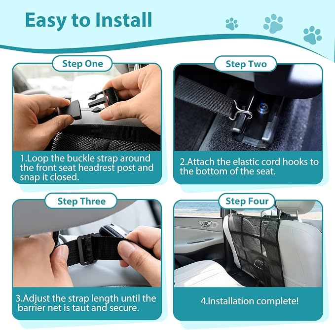 VavoPaw Dog Car Barrier, Car Net for Dog, Pet Barrier for SUV/Car/Truck | With Mesh Organizer, Scratch-Resistant, Large Barrier Area, Adjustable Strap, Sturdy Easy to Install,Car Divider for Backseat - Image 7