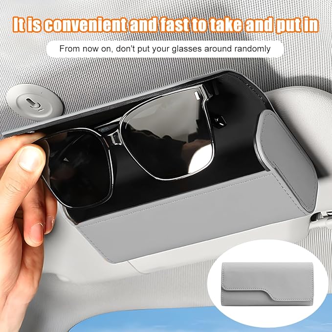 Zpana Sunglass Holder for Car Visor, Leather Auto Eyeglasses Sun Visor Organizer Case with Hidden Magnetic Closure, Auto Protective Glasses Storage Box, Universal for SUV RV Truck (Gray) - Image 5