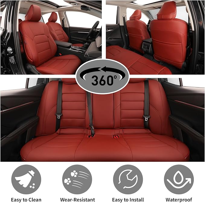 EKR Car Seat Covers for Toyota Camry 2018-2024 (Gas),Full Set | Custom Fit for Toyota Camry L/LE/SE 2018-2024 & SE Nightshade 2020-2024,Factory-Style Upgrade-Faux Leather(Burgundy) - Image 4