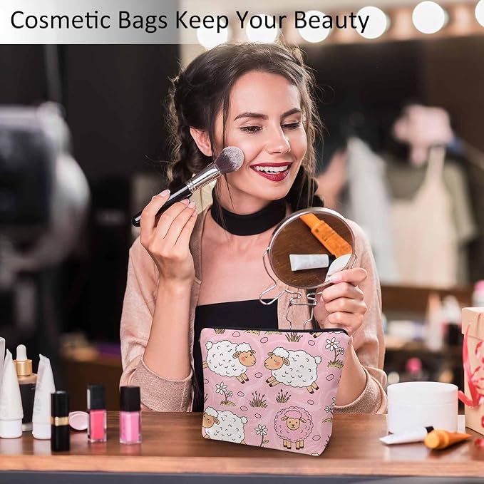Makeup Bag For Purse Sheep, Farm Animal Weed Flower Sheep Cosmetic Bags For Women With Zipper Travel Toiletry Pouch Makeup Bags Makeup Organizers Purse For Toiletries Cosmetics - Image 2
