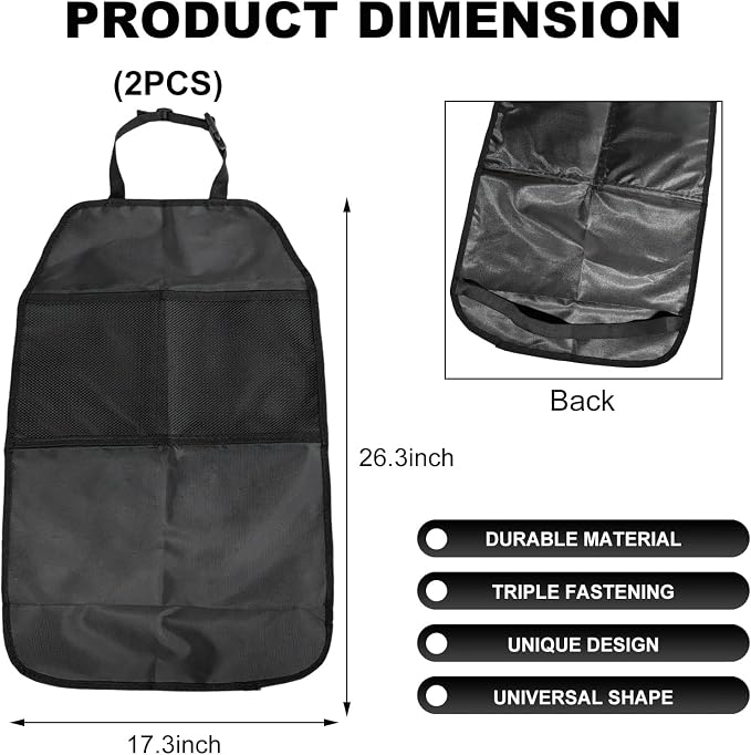 2 PCS Kick Mat Back Seat Protector, Waterproof Car Backseat Protective Kick Mat with 2 Mesh Pockets, Large Vehicle Seat Back Kick Mat Organizer for Kids, Car Accessories - Image 2