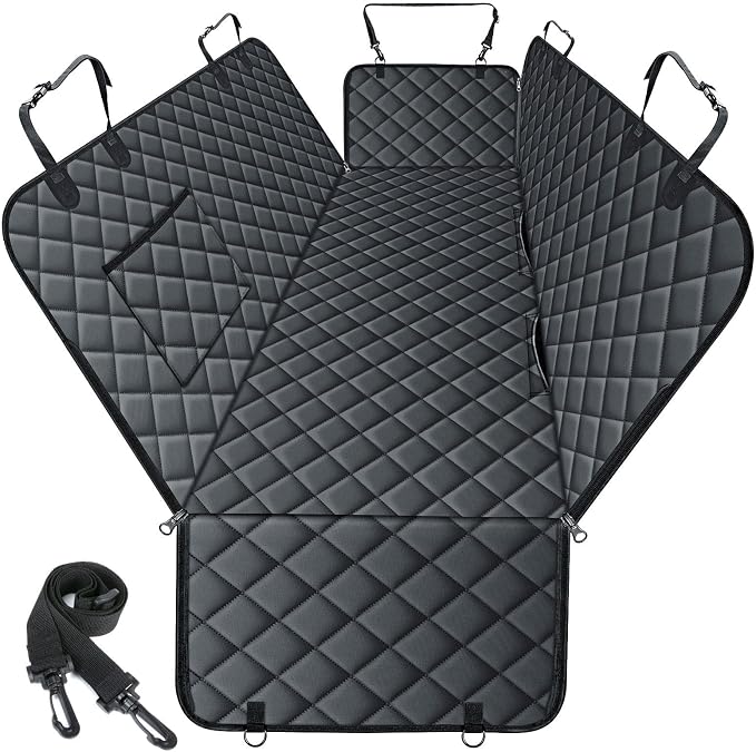 NECKORY Waterproof Dog Car Seat Cover for Back Seat, Pet Hammock- L, Black | Durable waterproof hammock with nonslip design & storage pockets. Protects seats from scratches, fits cars, SUVs & trucks. by NECKORY