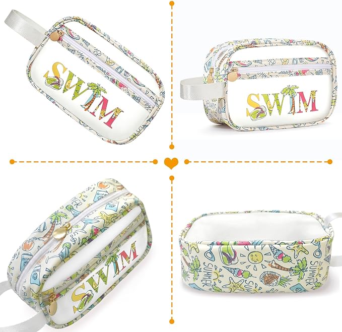 COSHAYSOO Clear SWIM Bag Swimming Pool Day Accessories for Women Teen Girls Bikini Swimsuit Goggle Cap Sunscreen Hair Makeup Organizer, Cute Swimmer Team Gifts Travel Waterproof Small Pouch, Tropical - Image 3