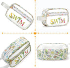 COSHAYSOO Clear SWIM Bag Swimming Pool Day Accessories for Women Teen Girls Bikini Swimsuit Goggle Cap Sunscreen Hair Makeup Organizer, Cute Swimmer Team Gifts Travel Waterproof Small Pouch, Tropical - Image 3
