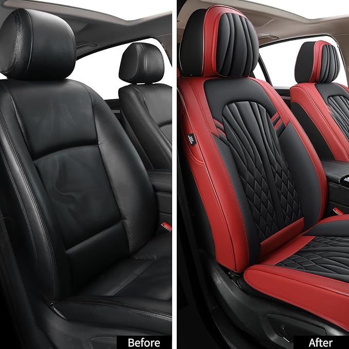 MINGBRON Car Seat Covers,Breathable and Waterproof Faux Leather Automotive Seat Covers for Cars SUV Pick-up Truck Sedan,Universal Anti-Slip Driver Seat Covers Wine Red - Image 2