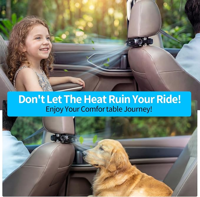 Car Seat Fan for Driver & Backseat - 2026 Upgraded Mini Portable USB Back Cooling Fan Kids Baby Quiet headrest Neck Fan Accessories with 3 Adjustable Wind Speeds for Almost Vehicle Jeep Van RV Truck - Image 4