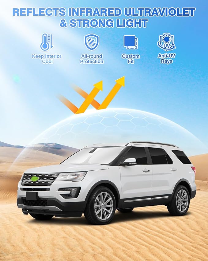 Canvcle Sunshades for Ford Explorer 2011-2019 Accessories Windshield Sun Shade Side Rear Window Shade Cover Sun Visor Shield Privacy Protection Keep Vehicle Cool Black 8PCS - Image 2