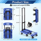 GtIiFmTe Foldable Hand Truck, Lightweight Luggage Cart for Airport Car Seat | Compact Folding dolly with Rotating swivel wheel,storage size12×15.7×4.1",300lbs Load,Upright Lock Handle with 3bungee cords - Image 2