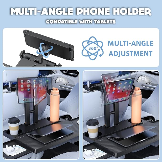 Car Back Seat Tray Table, Stable Foldable Auto Backseat Food Trays Desk for Rear Passenger Road Trip Eating & Work, Multifunctional Adjustable Travel Tray with Phone Drink Holder for Laptop iPad - Image 8