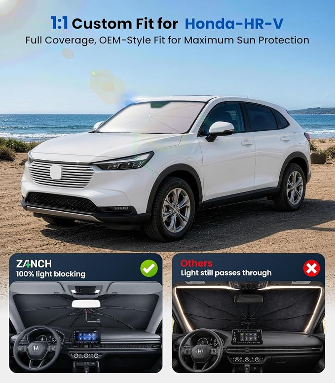 Zanch Custom Fit Windshield Sun Shade Umbrella for Honda HR-V 2016-2026 | [99% UV Protection, Up to 75℉ Cooler]Heat Reflection, Sturdy Frame, Scratch-Free Interior, Foldable Front Sunshade Umbrella - Image 4