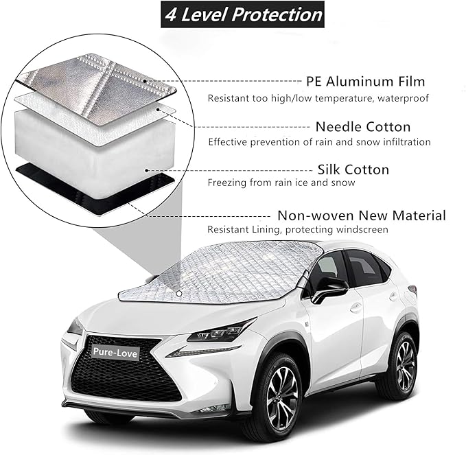 Car Windshield Cover Sun Shade,All Weather Windshield Sunshade Cover Fits Most Cars SUV - Image 2