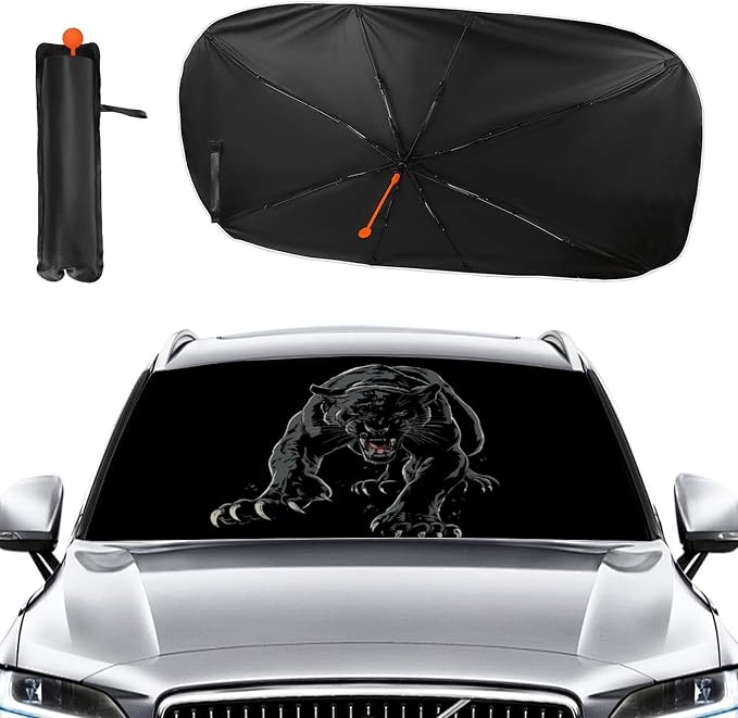 Aggressive Black Panther Car Windshield Sun Shade Foldable Umbrella Auto Sunshade for Car Truck SUV-Blocks Sun Visor Protector-Keeps Your Vehicle Cool - Image 2
