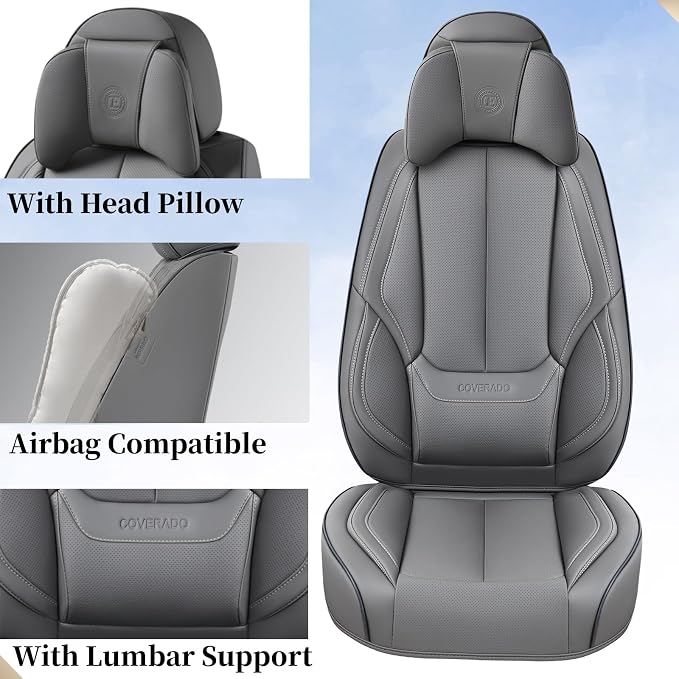 Coverado Car Seat Covers, Seat Covers for Cars, Waterproof Leather Auto Seat Protectors, Leather Car Seat Cushion, Car Interiors Accessories Universal Fit for Most Cars - Image 3