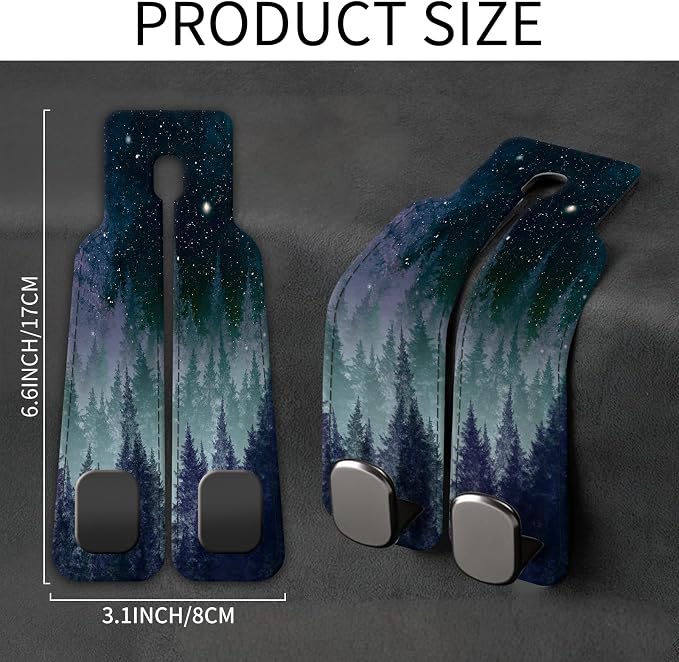 Car Seat Back Storage Headrest Hook, Premium Leather Double Metal Hook, Hanger Storage Organizer for Purse Cloth Bag, Car Interior Accessories Purple Cute Universe Forest - Image 5