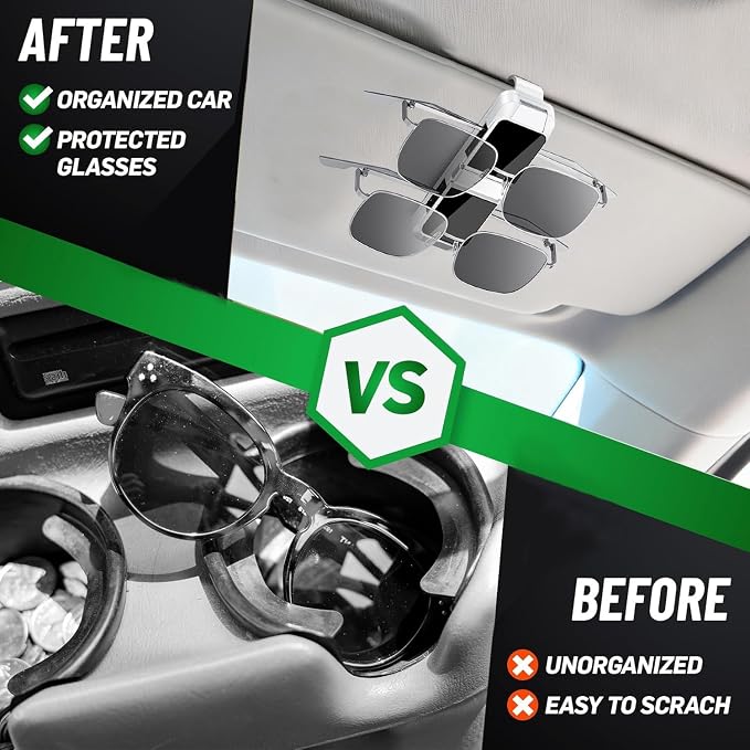 Dsycar 2 Pack Sunglasses Holder for Car, Double Holder Visor Sunglass Clip | One-Handed-Operation Easy Access Storage for Driving,Universal Fits Anti-Scratch Car Sun Visor Accessories - Image 8