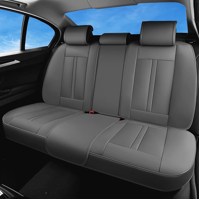 Huidasource Gray Back Seat Cover Luxury Nappa Leather, Rear Seat Cover with Velcro Adjustable, Ventilation Holes, Child Safety Seats, Back Seat Car Cover Universal Fit for Most Cars SUV Trucks, Gray by Huidasource
