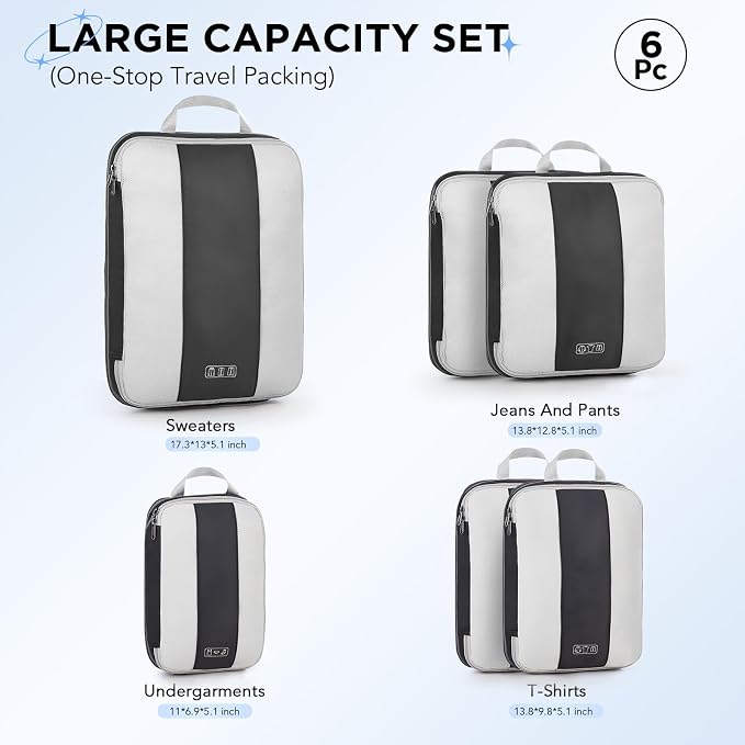 OlarHike 6 Set Compression Packing Cubes for Travel Essentials,Compressible Expandable Space Saver Bags for Organizing Clothes,Luggage Suitcase Garment Bags with Over 1000 pcs Mesh Holes(Black) - Image 2