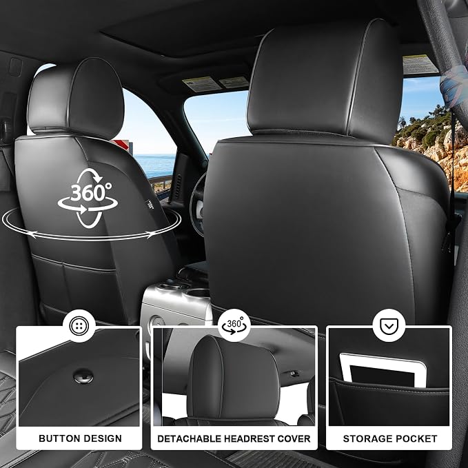 Seat Covers for Silverado/Sierra| Waterproof Leather Pickup Truck Custom Seatcovers Full Set for Chevy Silverado GMC Sierra 2014-2018 1500, 2015-2019 2500HD 3500HD Crew Double Extended Cab - Image 5