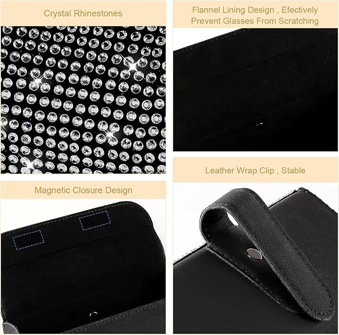 Bling Sunglasses Holder for Car Sun Visor, Rhinestone Auto Eyeglasses Mount Clip Organizer, Leather Sunvisor Sunglasses Storage Case, Universal Glasses Holder Clips for SUV, Sedan, Van (White) - Image 5