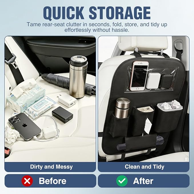 Nilight Car Seat Back Organizer 2PCS Black PU Leather Universal | Cup Holder Tissue Box Removable Bucket Waterproof Multifunctional Storage Bag for Cars Vans SUVs MPVs Pickup Trucks - Image 7