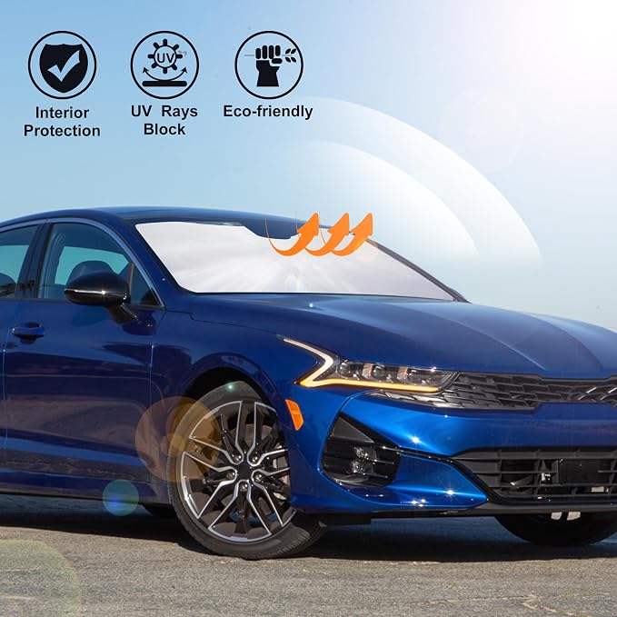 Windshield Sun Shade for 2021-2026 Kia K5/2020-2026 Hyundai Sonata | Full covered, Foldable & Durable, Block UV Rays, Reduce Heat, Easy to install, Keep Car Cooler - Image 6