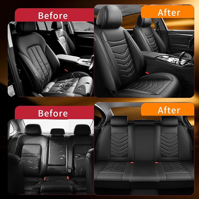 Fit Renegade Car Seat Covers Compatible with Jeep Renegade 2015-2021 2022 2023.Full Coverage Waterproof Leather,Compatible with Airbag,All - Weather Seat Cushion Protector (Full Set, Black) - Image 4