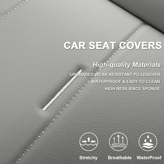 West Llama Bottom Seat Covers, Include 1 Pair Front Seat Protector and 1 Rear Seat Cover, Universal PU Leather Seat Covers for 90% Cars (Gray) - Image 5