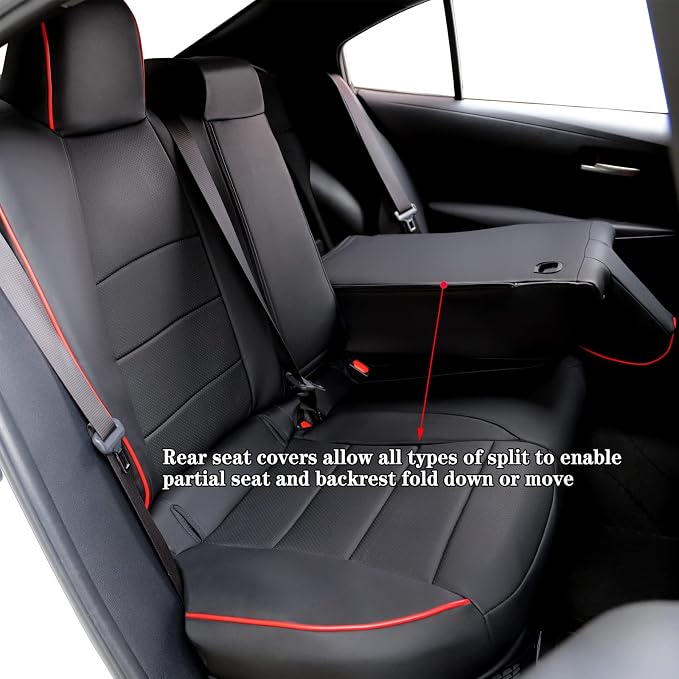 HKZ Customized Special seat Cover for Toyota Corolla (Black with Red Trim, 2014-2019 Corolla L LE LE Eco XLE Sedan) - Image 4