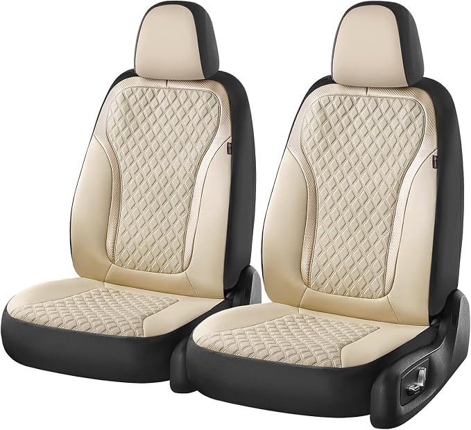 Coverado Car Seat Covers Full Set, Beige Car Seat Covers, Luxury Leather Car Seat Cover with Carbon Fiber Textured Design, Spill-Proof Seat Cushions, Automotive Seat Cover Universal Fit Most Cars - Image 7