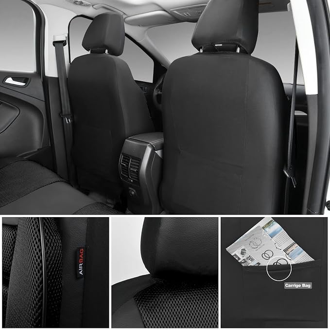 CAR PASS Breatherable Air Mesh Car Seat Covers Full Set, 3D Foam Back Support Automotive Seat Covers, All Season Car Seat Cover Fit Automotive,SUV,Sedan,Van, Airbag Compatible (Black) - Image 4