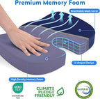 CushZone XXL Memory Foam Seat Cushion for Office & Car, Blue | U-shaped Coccyx Cutout, Contoured Design, Breathable Removable Mesh Cover, Non-Slip Base, Carry Handle - Image 2