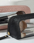 Clear Pencil Case for Boys,Cute Travel Makeup Brush Holder, Waterproof PU Leather Cosmetic Brush Pouch with Zipper, Portable Makeup Brush Organizer Case for Daily Use Travel (Chic Black) - Image 5