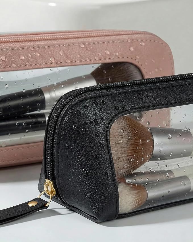 Clear Pencil Case for Boys,Cute Travel Makeup Brush Holder, Waterproof PU Leather Cosmetic Brush Pouch with Zipper, Portable Makeup Brush Organizer Case for Daily Use Travel (Chic Black) - Image 5