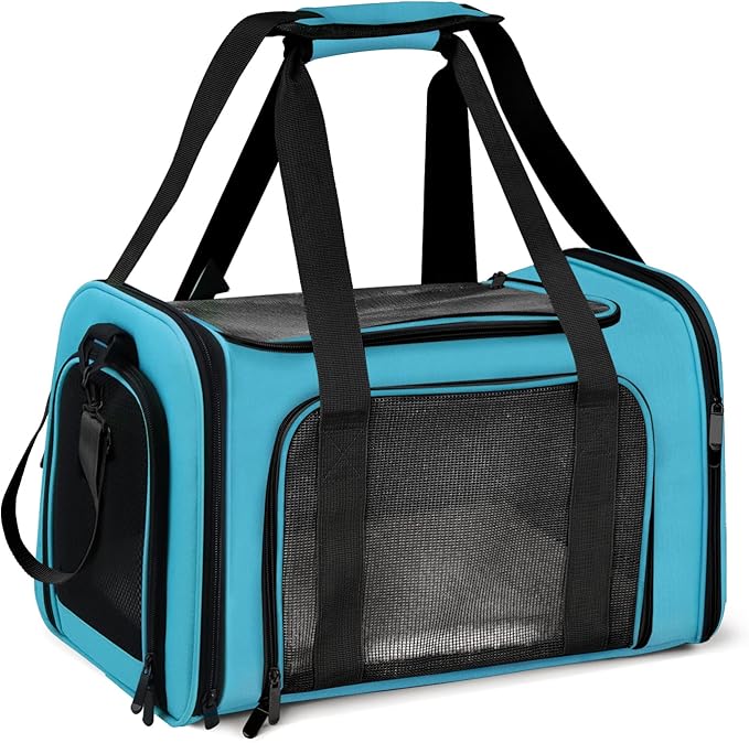 Henkelion Pet Carrier for Small Medium Cats Puppies up to 15 Lbs, Airline Approved Small Dog Travel Puppy Carrier Soft Sided, Collapsible - Blue by Henkelion