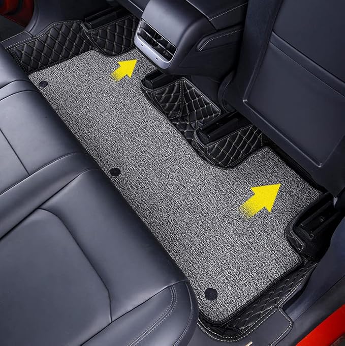 Compatible with Tesla Model Y Juniper Refresh 5 Seat 2026(Not fit Standard) Floor Mats Luxury Leather + Topper Carpet Floor Liners All-Weather (Black/Beige) - Image 3