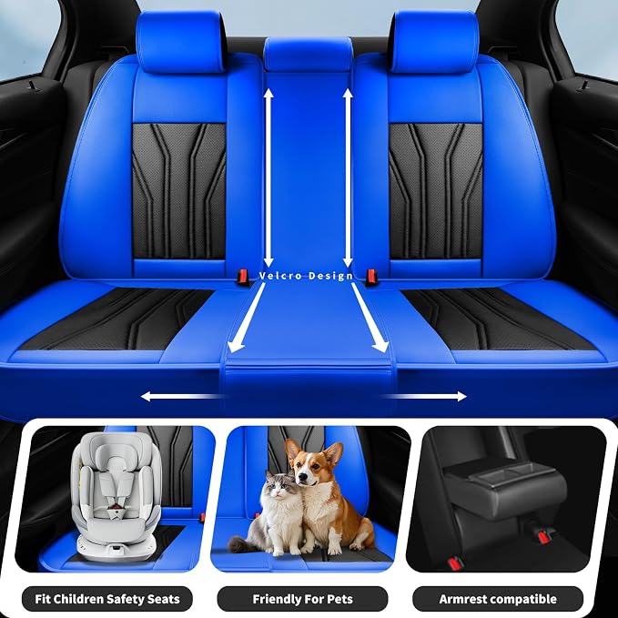 Fit Altima Car Seat Covers for Nissan Altima 2010-2025 2026- Full Set Premium Leather, Waterproof&Breathable, All-Weather Seat Cushion Protecto & Airbag Compatible, 2 Front Seat Blue & Black - Image 3