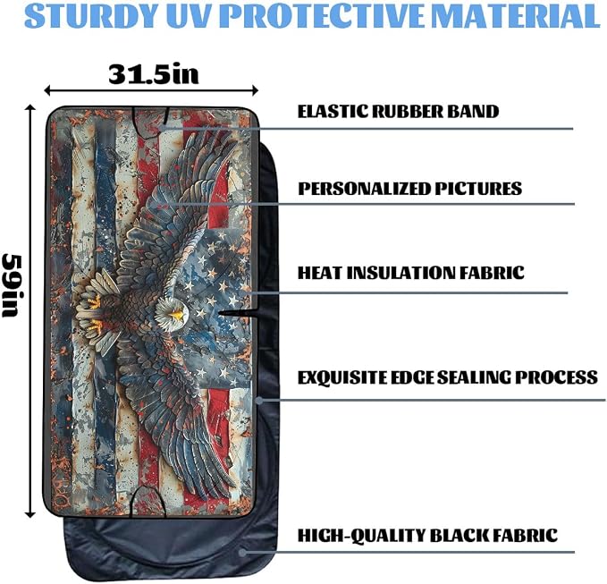 American Flag Windshield Sunshade, Universal Fit, 59L x 31.5W Inch, Blocks UV Rays, Car, SUV, Truck Accessories - Image 6