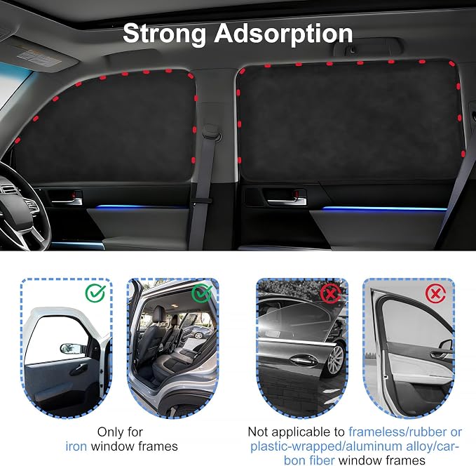 XCBYT Magnetic Car Window Covers for Privacy, 100% Blackout Soft Suede | Magnetic Fits steel frames only. blocks 100% light to keep cars cool. Ideal for breastfeeding, baby naps, or car camping - Image 4