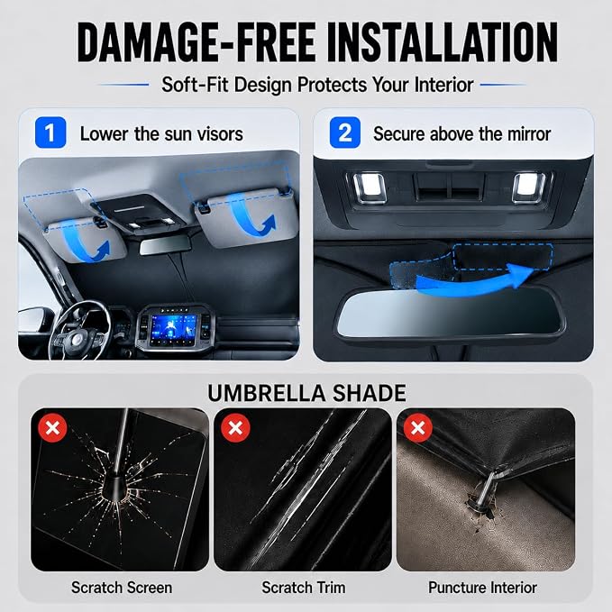 Zanch Windshield Sun Shade for Hyundai Tucson 2022-2026, 7-Layer Heat & UV Protection, 100% Light Blocking, 3D Scanned Custom Fit, Interior Protection, Keeps Cabin Cooler, Foldable SUV Accessories - Image 7