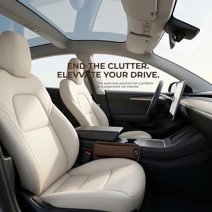 Car Seat Gap Organizer | PU Leather Seat-Side Storage Pocket with Cable Port | Fits Most Cars, SUVs and Trucks | White - Image 4