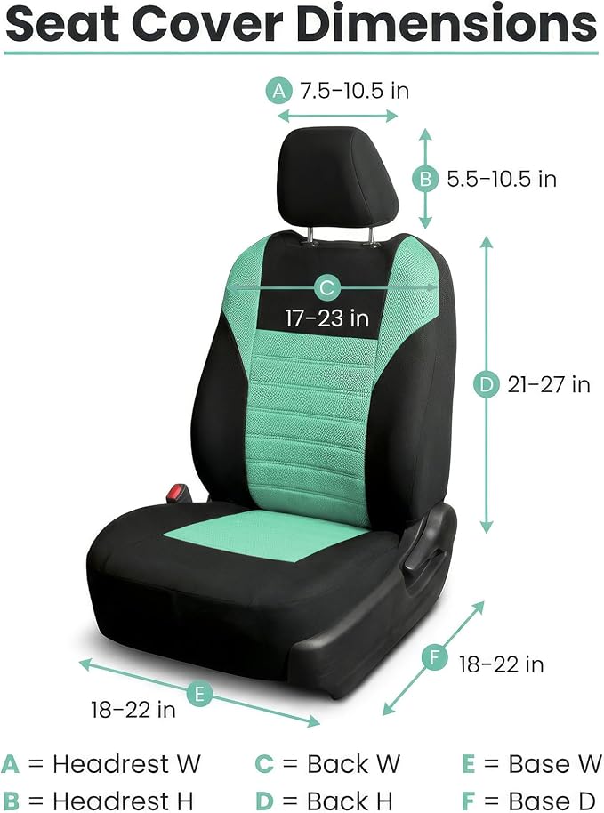 FH Group Automotive Car Seat Covers Front Set Premium 3D Air Mesh Front Seat Covers, Airbag Compatible Universal Fit Interior Accessories for Cars Trucks and SUVs - Mint - Image 7