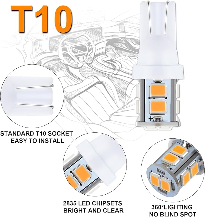 iFunyLED 24 Pieces Dome Light LED Car Interior Bulb Kit Set 194 T10 DE3175 578 31mm 42mm Bulbs Interior Replacement Lights for Car Map License Plate Door Side Marker Cornering Trunk Light - Amber - Image 6