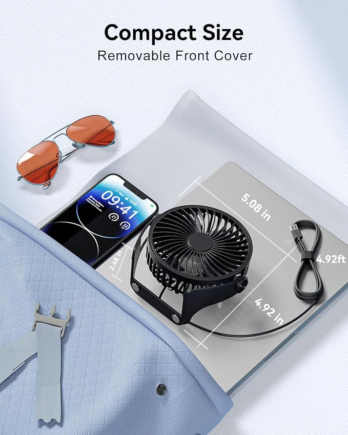 Edvision USB Desk Fan, 5 Inch Small Portable, 3 Speeds Powerful Wind Mini Personal Desktop Fan 360° Rotation Adjustable, Plug In USB Fan Quiet for Table Home Office Travel Car(Black) - Image 6