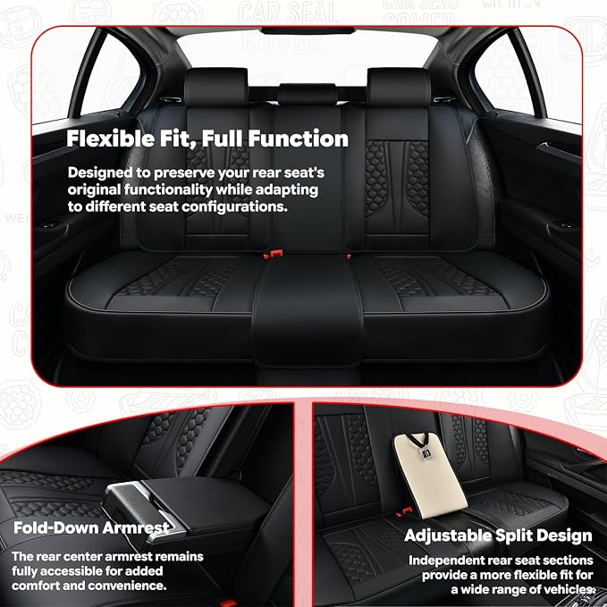 Black Universal Car Seat Cover, Waterproof Leather, Lumbar Support | Compatible with over 7,200+ Vehicle Models - Image 8